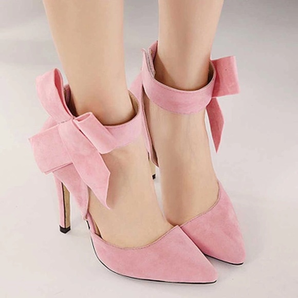 Pink Bow Tie Pointed Pumps - Picture 5 of 7